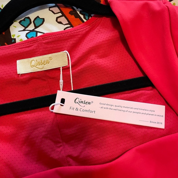 Red Fit and Flare Mini Dress with Square Neck - Picture 5 of 6